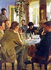 Peder Severin Kroyer Almuerzo con pintores de Skagen painting